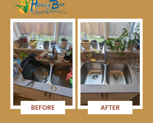 Before and After Images of a Cleaned Kitchen Sink